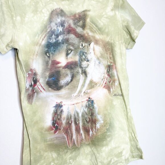 The Mountain M Medium Wolf T-Shirt Green Tie Dye Short Sleeve Native American - Picture 4 of 7